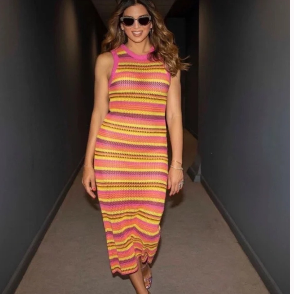 Zara Striped Maxi Dress in Pink and Yellow
